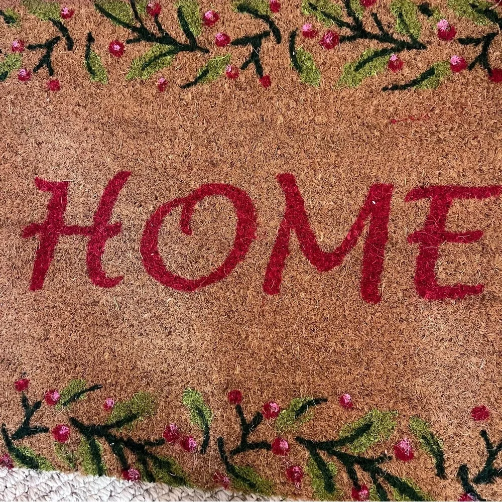 Holiday Time 18x30 Coir Doormat Winter Greenery & Red Berries NEW